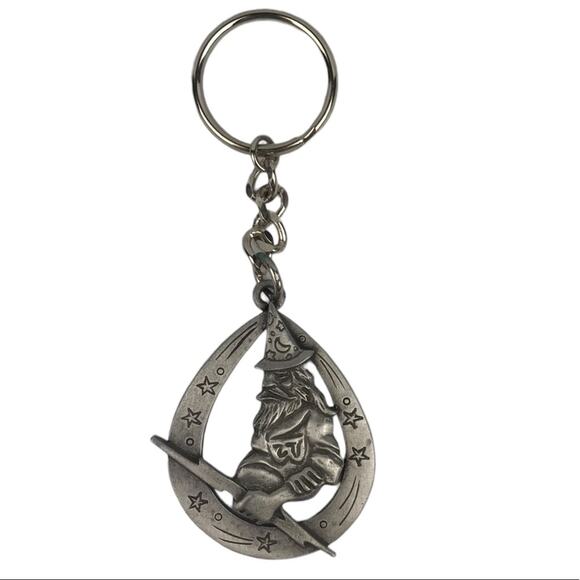 Wizard Lightning Bolt Keychain Pewter Look Cutout Key Ring Stars Moon - Picture 1 of 5